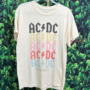 Band Tee. AC/DC Cream Tee with Multicolor Logo Size Medium